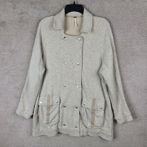 Free People Jacket Womens Small Beige Linen‎ Blend Double Breasted Slouchy
